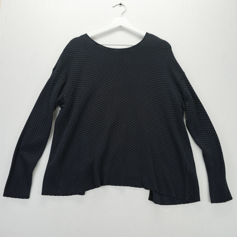 Eileen Fisher Midnight Sleek Black Textured Knit Open Back Tencel Top M R17TNV